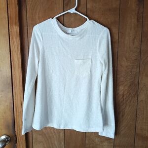 Ces Femme Women’s White Pullover Long Sleeve Shirt Size Medium Basic Pocket Top